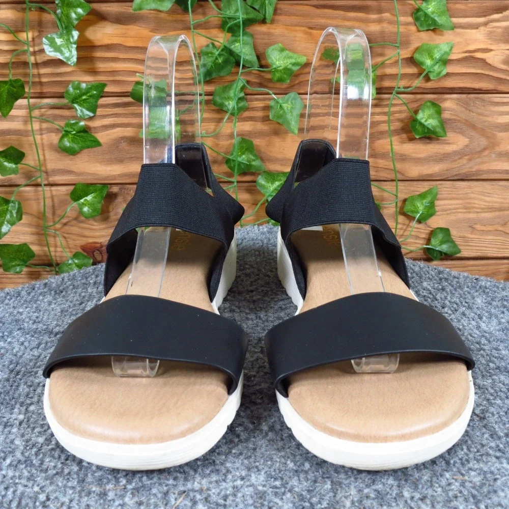 Kensie Everlee Women Wedge Sandals Sz 6.5 Casual‎ Comfort Platform Black Elastic